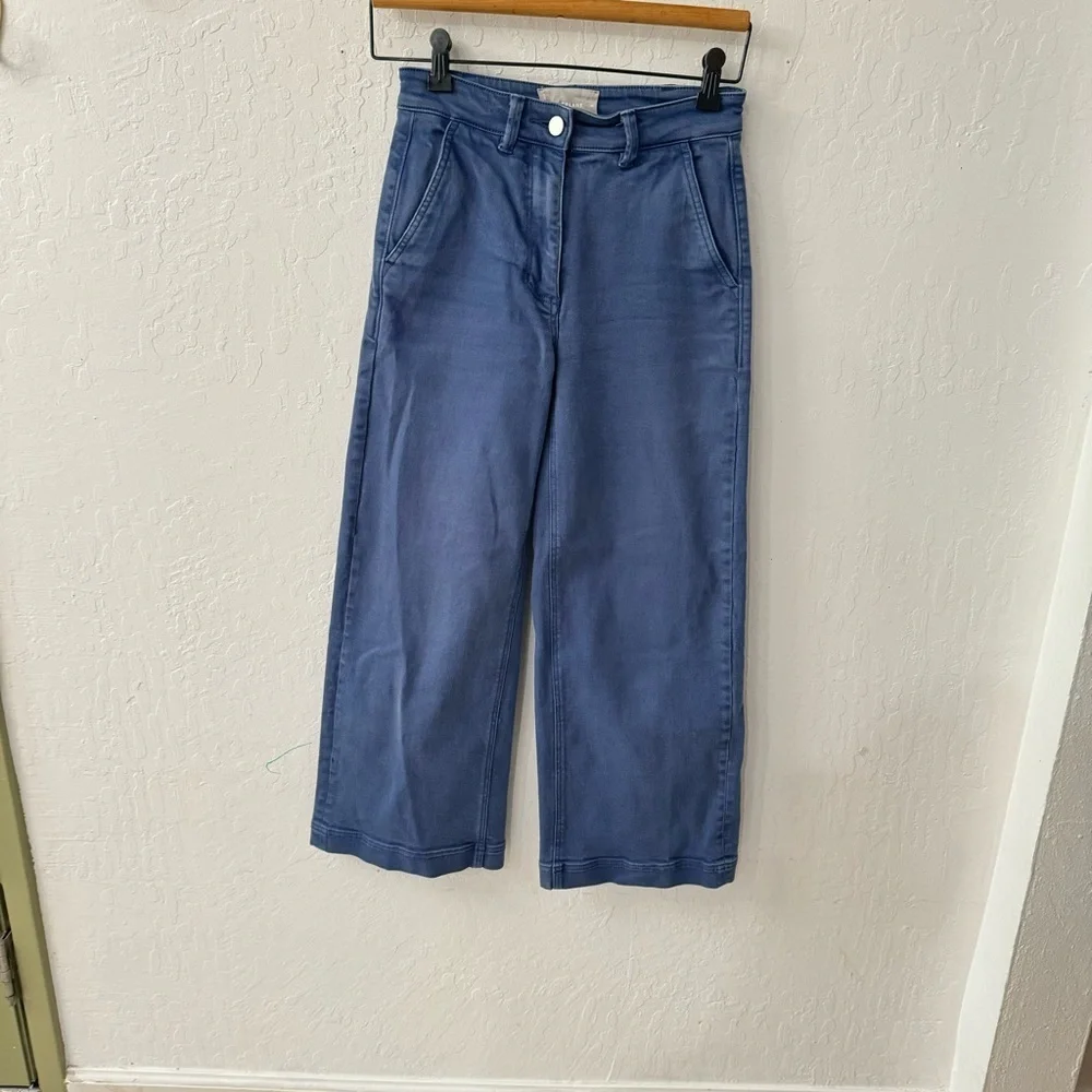 Everlane Cropped Straight Wide Leg Blue Pants Slant Pockets 00 - Picture 5 of 5
